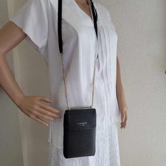 KATE SPADE Bradley North/South Pebbled Leather Phone Crossbody- Black color🎈⭐ - Picture 16 of 16